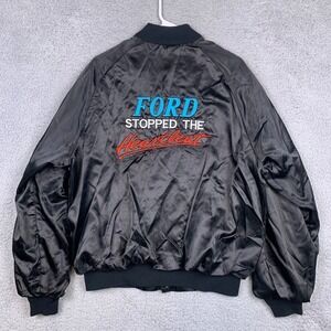 Vintage Ford Jacket Mens Large Black Satin Bomber Westark USA 90s Heartbeat